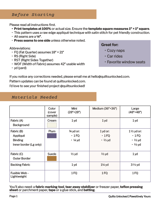 Fabric and material requirements for the Positively Yours quilt pattern